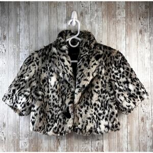 TwentyOne Cropped Faux Fur Leopard Print Spot Tan Black Jacket Club Size large‎